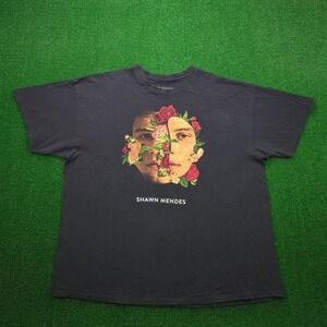 Shawn Mendes Floral Face Graphic Tee Mens 2XL Black Concert Tour Shirt Pop Music